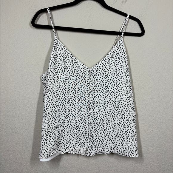 Rails Size Large Aubry Button Down Cami Top White Gray Spotted Spaghetti Straps - Picture 2 of 11